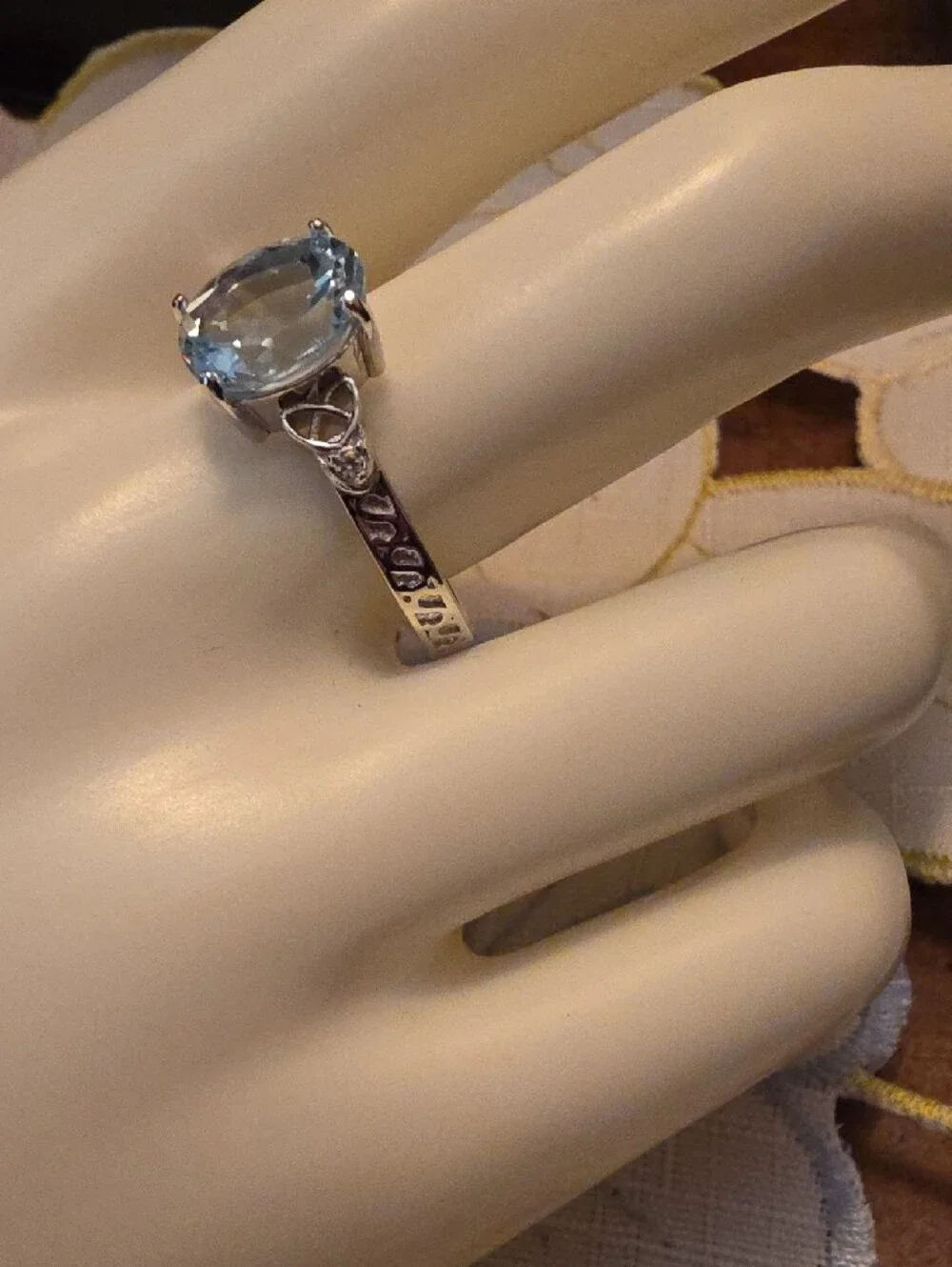 JTV Oval Glacier Topaz(TM) With White Topaz Rhodium Over Silver Ring